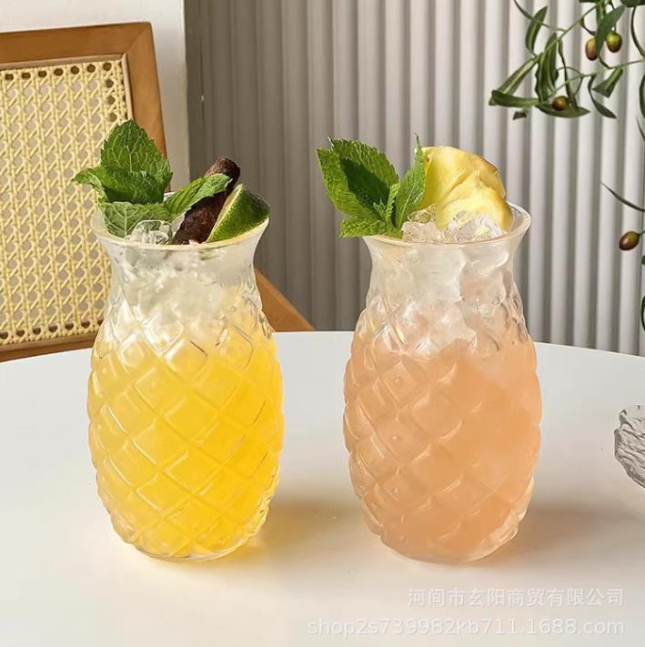 1PC Glass Cup Creative Pineapple Shape Coffee Mug Transparent Cocktail Beverages Soda Water Juice Mugs Cup Restaurant Drinkware