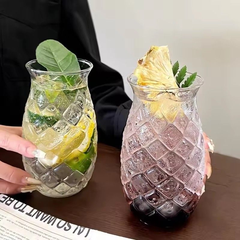 1PC Glass Cup Creative Pineapple Shape Coffee Mug Transparent Cocktail Beverages Soda Water Juice Mugs Cup Restaurant Drinkware