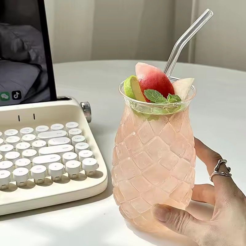 1PC Glass Cup Creative Pineapple Shape Coffee Mug Transparent Cocktail Beverages Soda Water Juice Mugs Cup Restaurant Drinkware