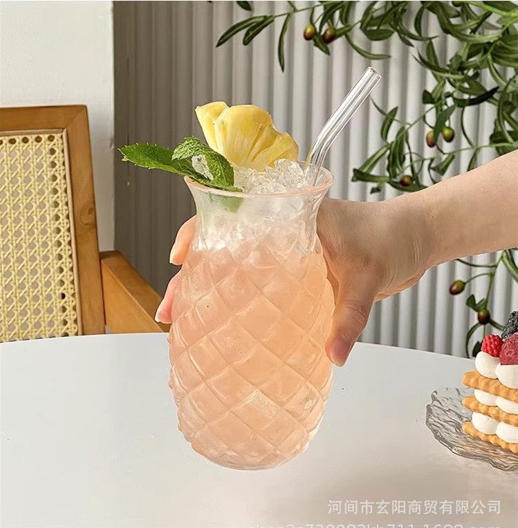 1PC Glass Cup Creative Pineapple Shape Coffee Mug Transparent Cocktail Beverages Soda Water Juice Mugs Cup Restaurant Drinkware