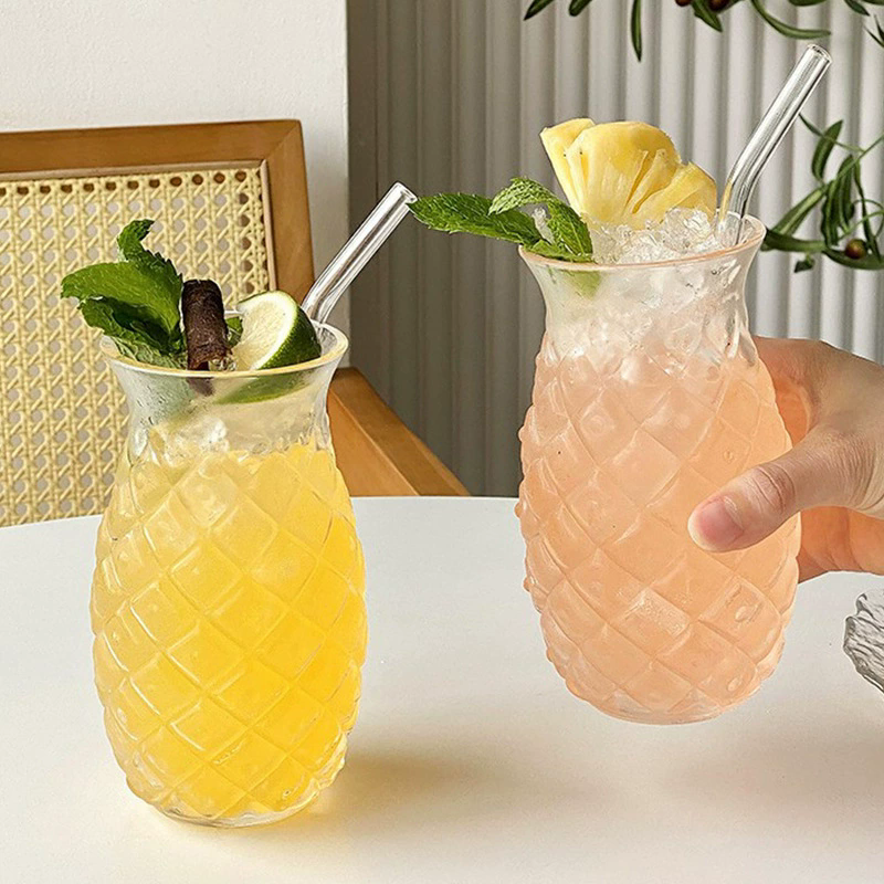 1PC Glass Cup Creative Pineapple Shape Coffee Mug Transparent Cocktail Beverages Soda Water Juice Mugs Cup Restaurant Drinkware