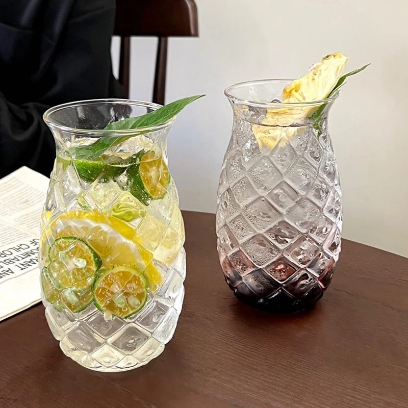 1PC Glass Cup Creative Pineapple Shape Coffee Mug Transparent Cocktail Beverages Soda Water Juice Mugs Cup Restaurant Drinkware