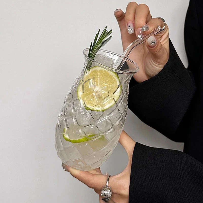 1PC Glass Cup Creative Pineapple Shape Coffee Mug Transparent Cocktail Beverages Soda Water Juice Mugs Cup Restaurant Drinkware