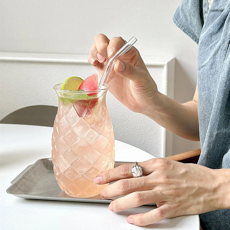 1PC Glass Cup Creative Pineapple Shape Coffee Mug Transparent Cocktail Beverages Soda Water Juice Mugs Cup Restaurant Drinkware