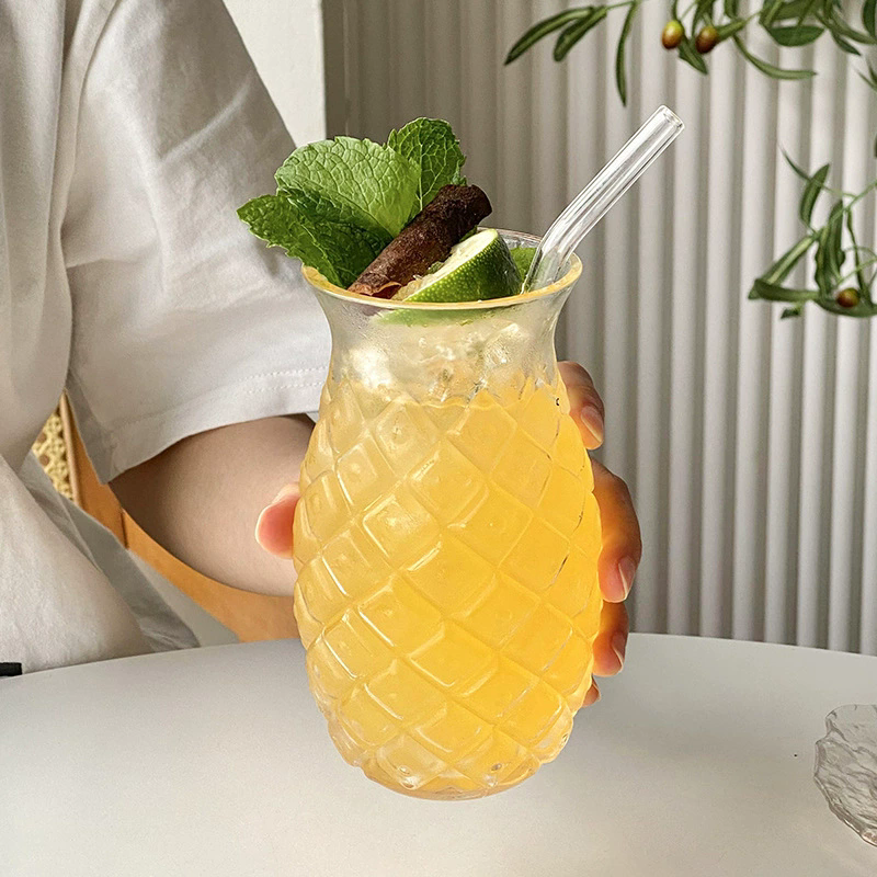 1PC Glass Cup Creative Pineapple Shape Coffee Mug Transparent Cocktail Beverages Soda Water Juice Mugs Cup Restaurant Drinkware