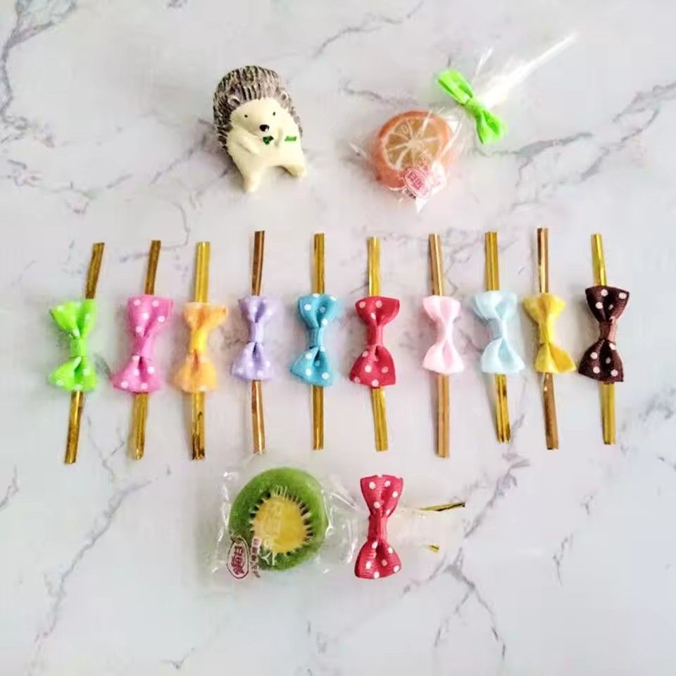 100Pcs New DIY Bow Tie Wrapping Golded Wire Bowknot Binding Wire Lollipop Candy Gift Packaging Bags Fastener Sealing Fixed Ties