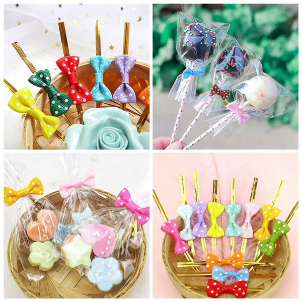 100Pcs New DIY Bow Tie Wrapping Golded Wire Bowknot Binding Wire Lollipop Candy Gift Packaging Bags Fastener Sealing Fixed Ties
