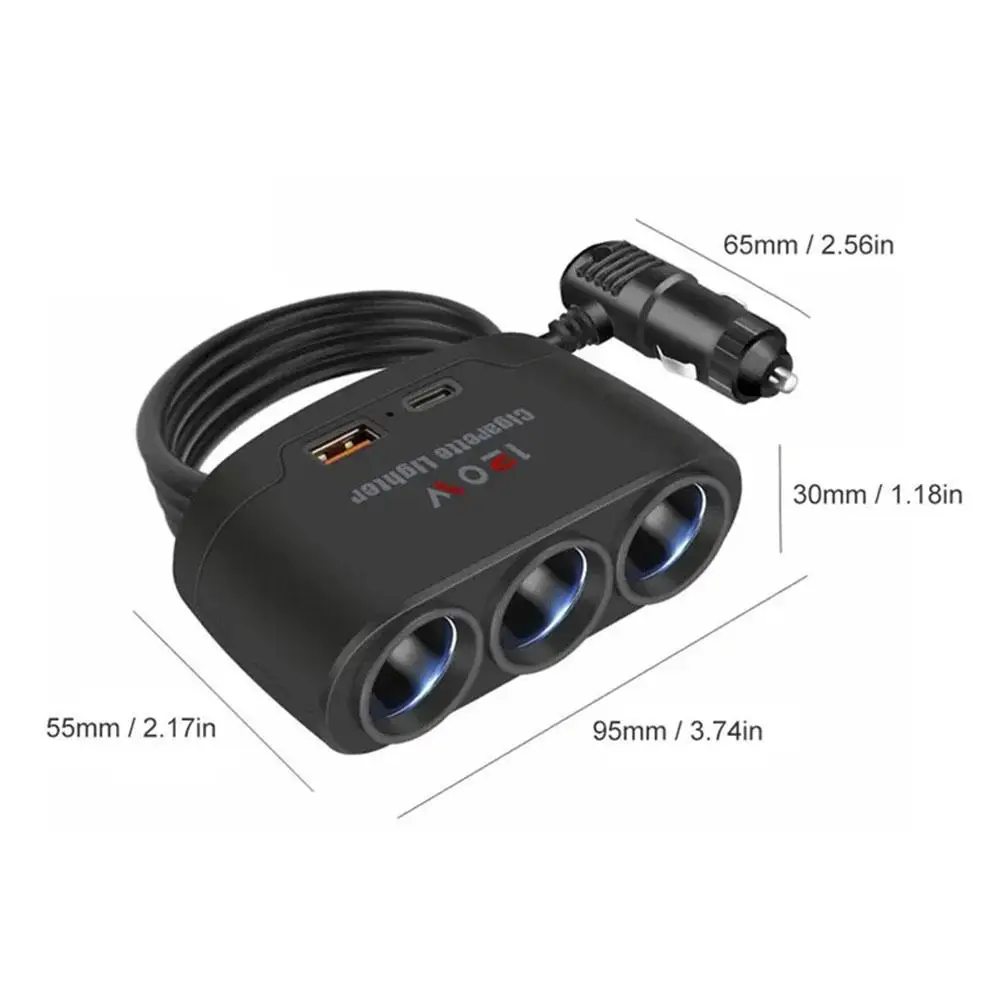 120W USB PD Socket 3 in 1 Car Cigarette Lighter Splitter 12V 24V Fast Charger Plug Phone Power Adapter for iPhone GPS Dashcam