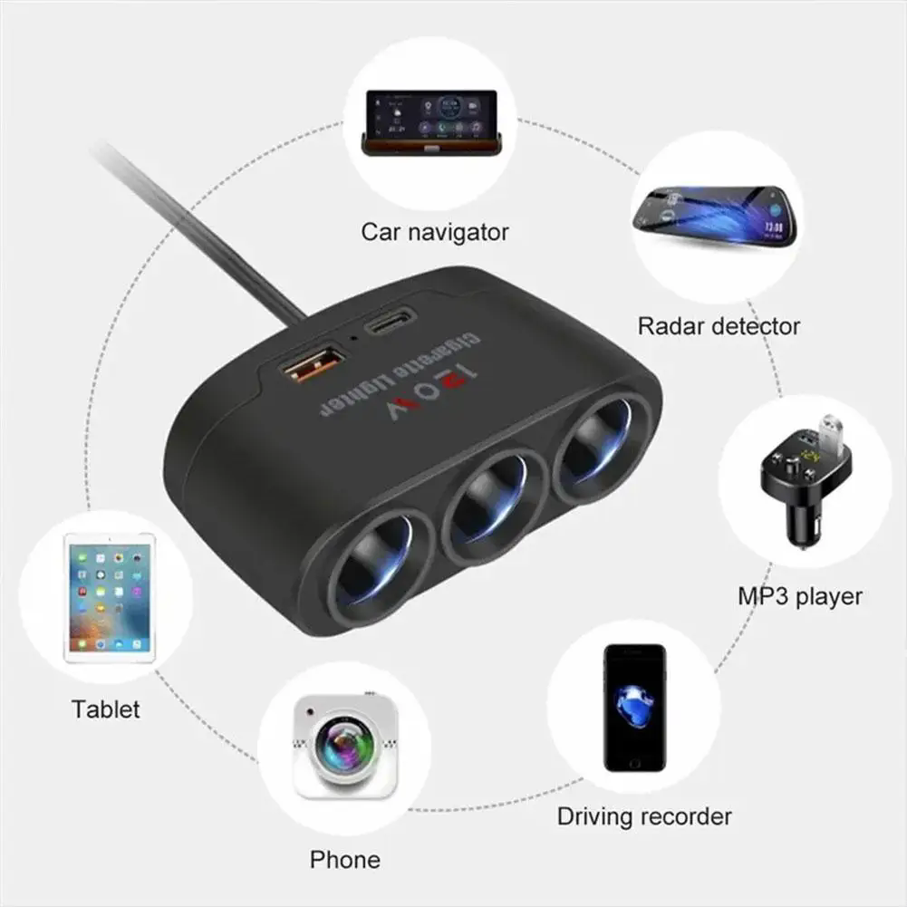 120W USB PD Socket 3 in 1 Car Cigarette Lighter Splitter 12V 24V Fast Charger Plug Phone Power Adapter for iPhone GPS Dashcam