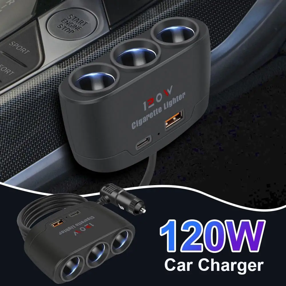120W USB PD Socket 3 in 1 Car Cigarette Lighter Splitter 12V 24V Fast Charger Plug Phone Power Adapter for iPhone GPS Dashcam