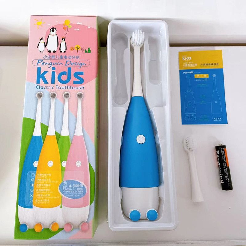 Electric Toothbrush for Kids, Soft Brushes, Cute Cartoon Penguin, Replaces Brush Head, Oral Hygiene Care C-651