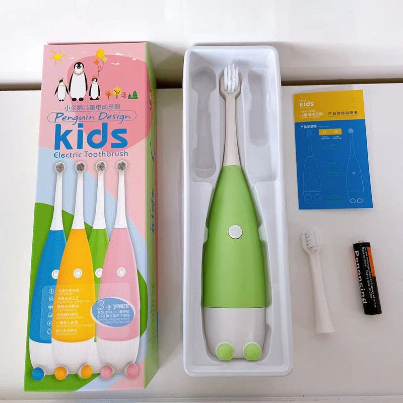 Electric Toothbrush for Kids, Soft Brushes, Cute Cartoon Penguin, Replaces Brush Head, Oral Hygiene Care C-651