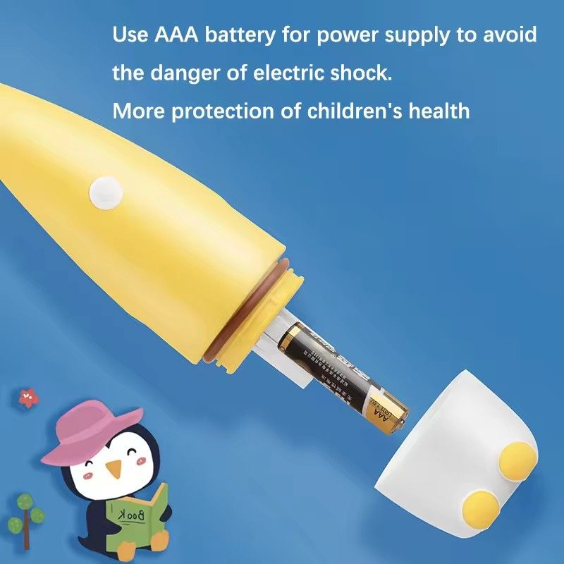 Electric Toothbrush for Kids, Soft Brushes, Cute Cartoon Penguin, Replaces Brush Head, Oral Hygiene Care C-651