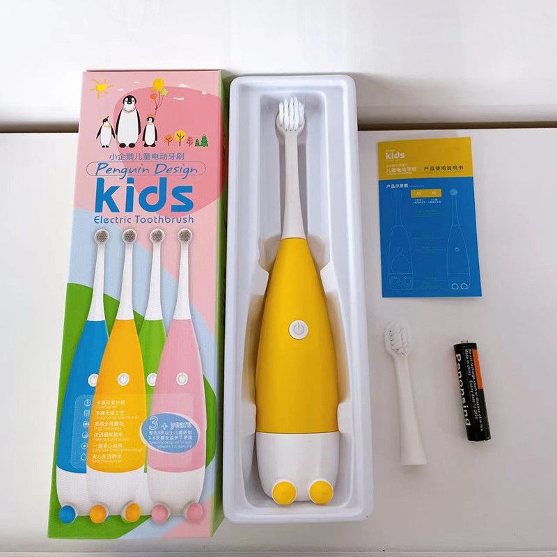 Electric Toothbrush for Kids, Soft Brushes, Cute Cartoon Penguin, Replaces Brush Head, Oral Hygiene Care C-651