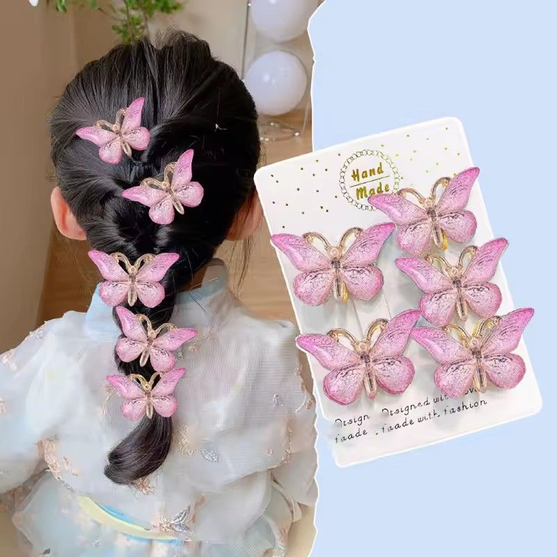 5pcs Cute And Sweet Three-dimensional Gradient Color Suitable For Children's Hair Clips, Girls' Butterfly Hair Clips