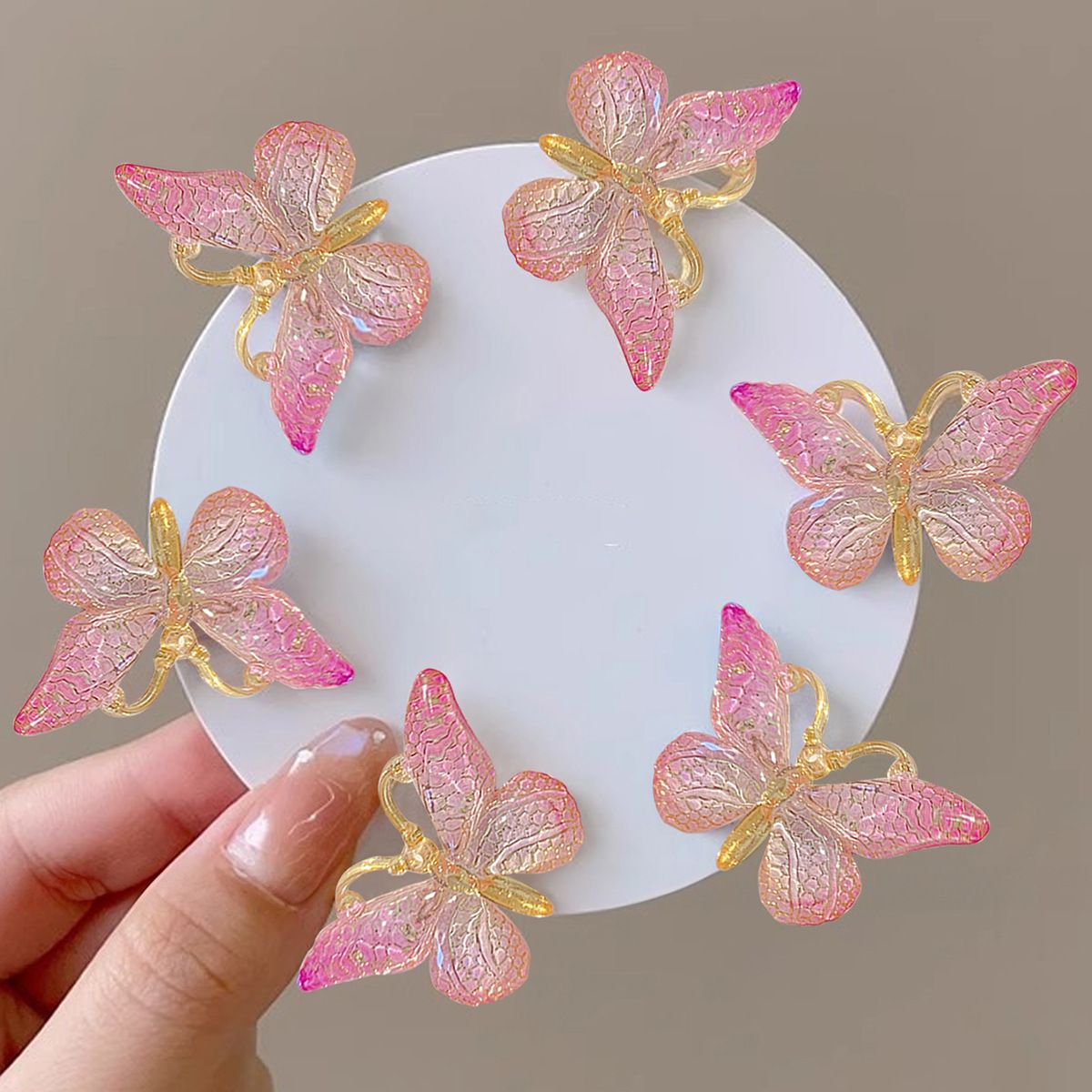 5pcs Cute And Sweet Three-dimensional Gradient Color Suitable For Children's Hair Clips, Girls' Butterfly Hair Clips