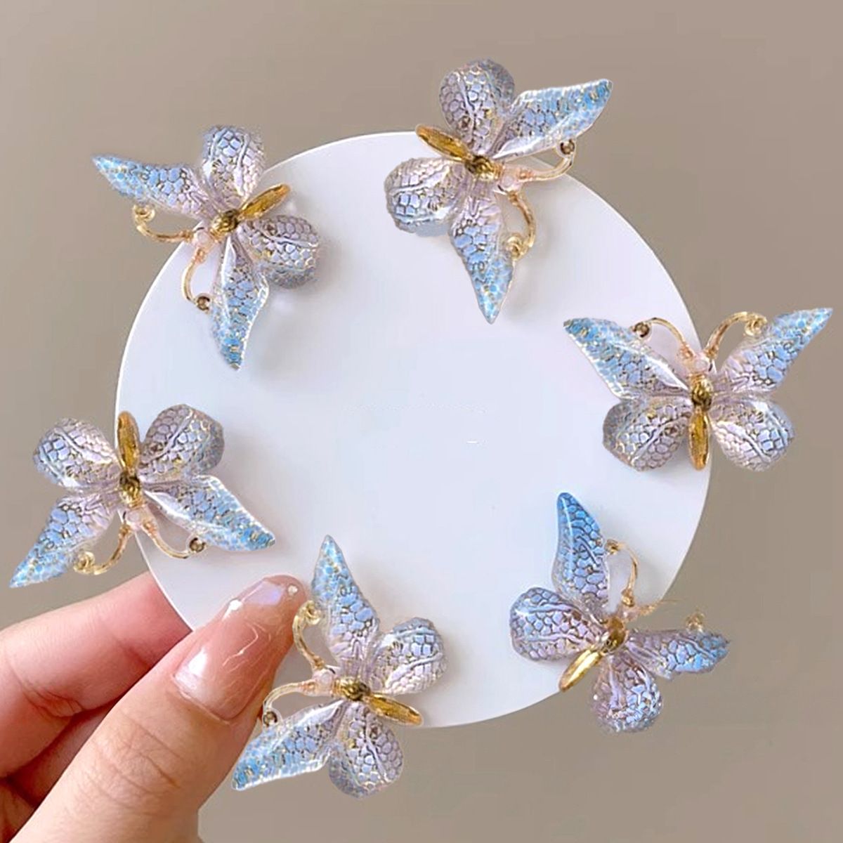 5pcs Cute And Sweet Three-dimensional Gradient Color Suitable For Children's Hair Clips, Girls' Butterfly Hair Clips