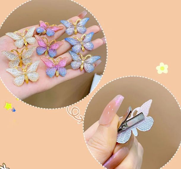 5pcs Cute And Sweet Three-dimensional Gradient Color Suitable For Children's Hair Clips, Girls' Butterfly Hair Clips
