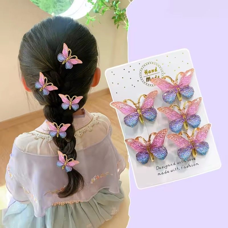 5pcs Cute And Sweet Three-dimensional Gradient Color Suitable For Children's Hair Clips, Girls' Butterfly Hair Clips