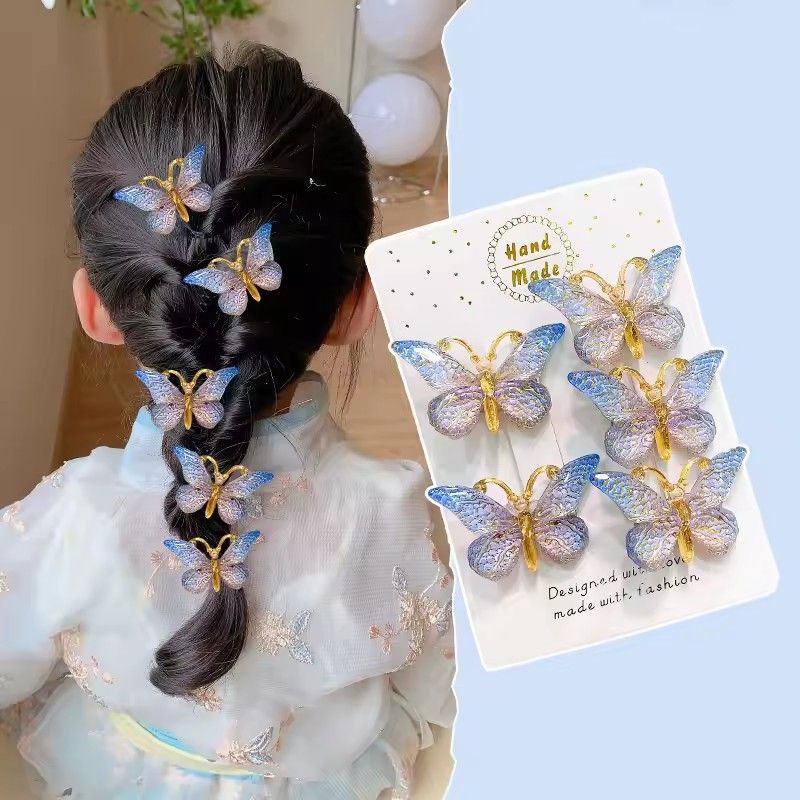 5pcs Cute And Sweet Three-dimensional Gradient Color Suitable For Children's Hair Clips, Girls' Butterfly Hair Clips