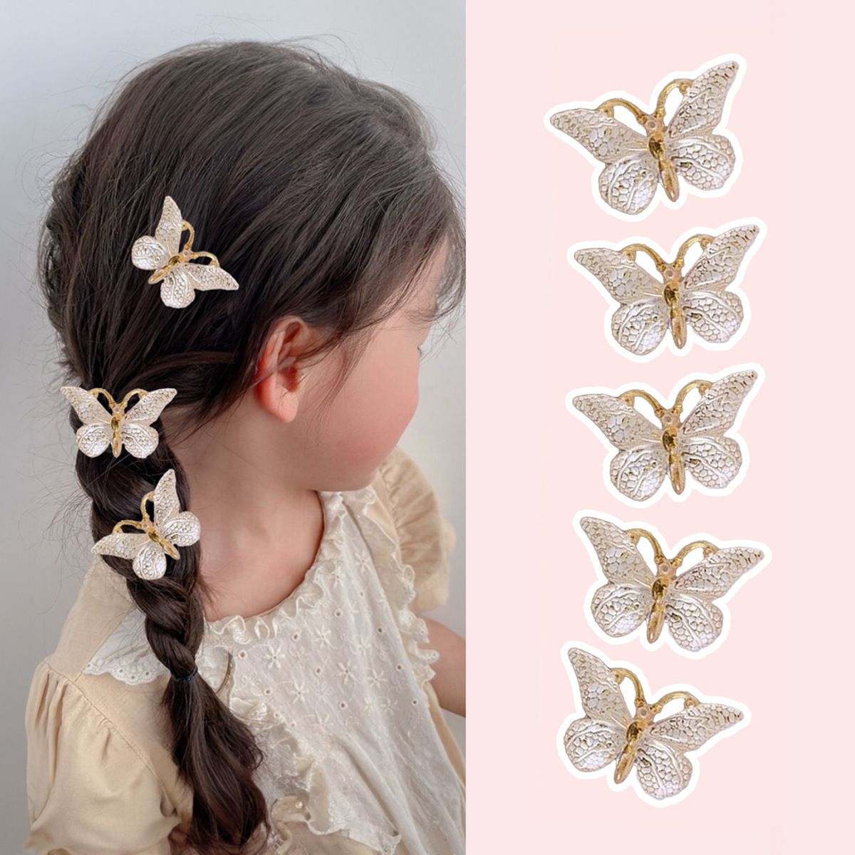 5pcs Cute And Sweet Three-dimensional Gradient Color Suitable For Children's Hair Clips, Girls' Butterfly Hair Clips
