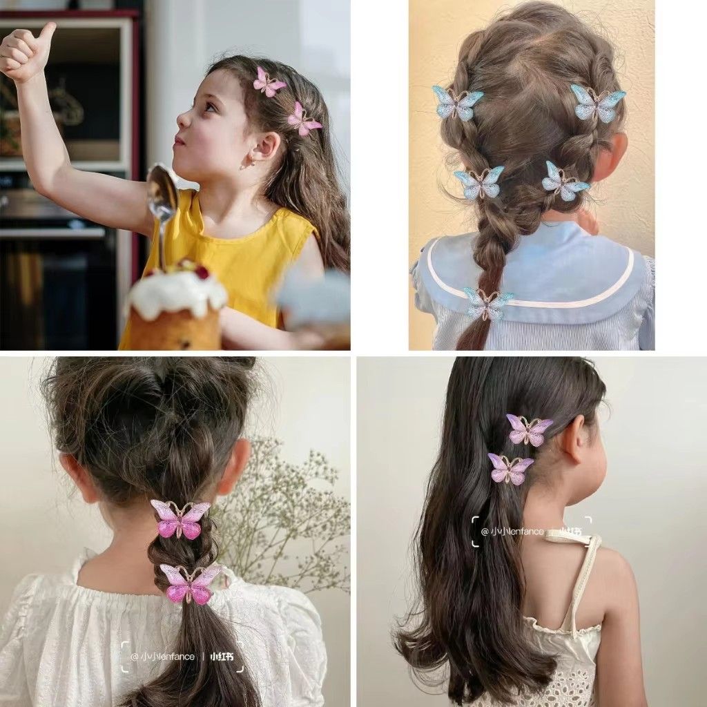 5pcs Cute And Sweet Three-dimensional Gradient Color Suitable For Children's Hair Clips, Girls' Butterfly Hair Clips
