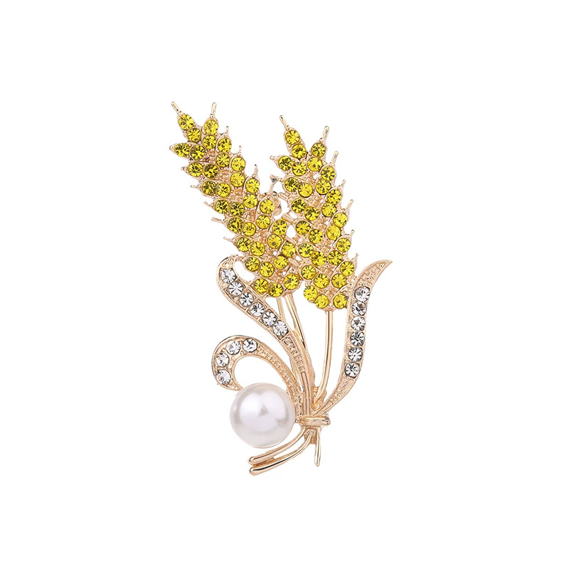 Trendy Crystal Ear of Wheat Brooches for Women Luxury Rhinestones Camellia Flower Pins Shirt Dress Accessories Casual Jewelry A-2058