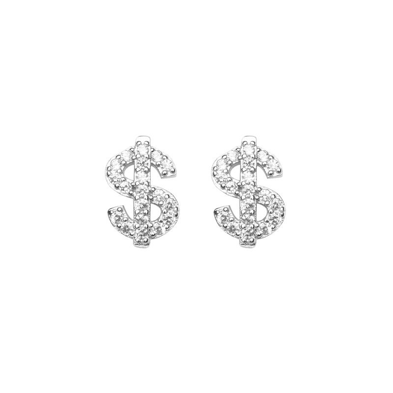 New Full Zirconia Gothic Earrings With Dollar Shape For Women And Men, High-end Hip-hop Fashion Nut Earrings,Jewelry Gift For