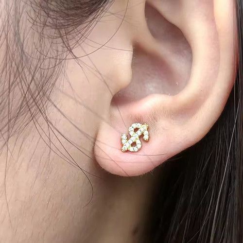 New Full Zirconia Gothic Earrings With Dollar Shape For Women And Men, High-end Hip-hop Fashion Nut Earrings,Jewelry Gift For