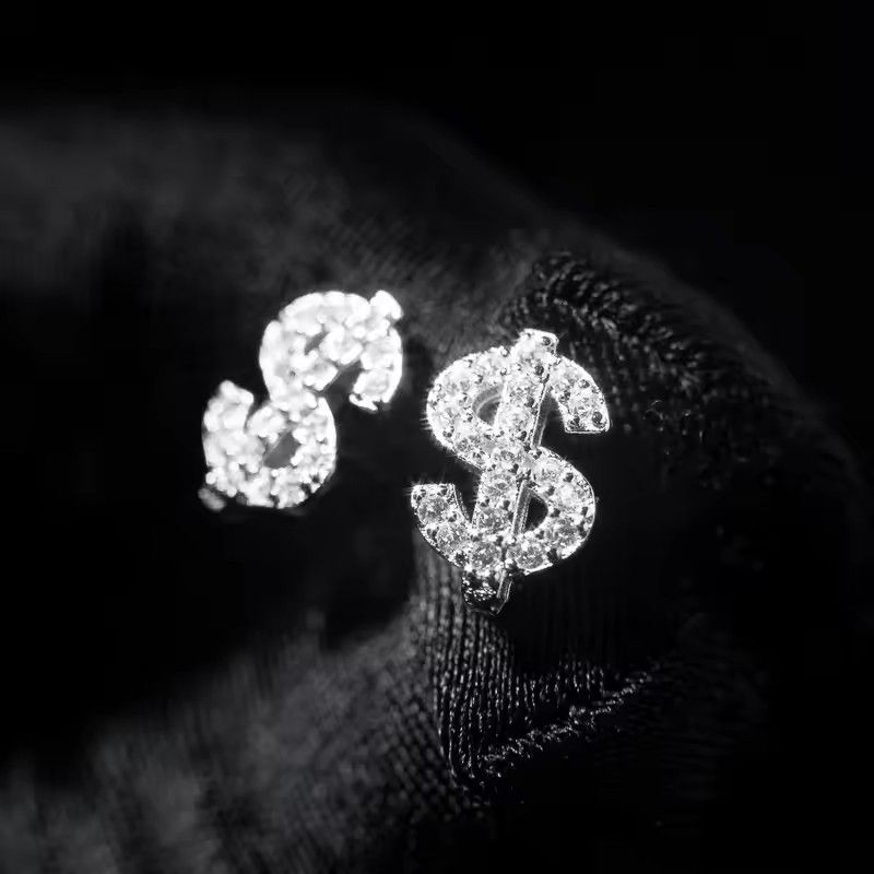 New Full Zirconia Gothic Earrings With Dollar Shape For Women And Men, High-end Hip-hop Fashion Nut Earrings,Jewelry Gift For