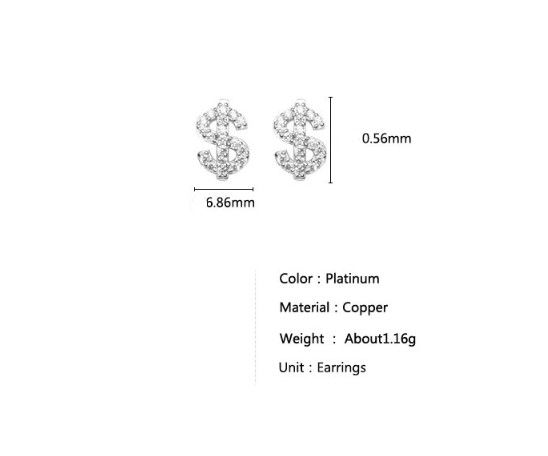 New Full Zirconia Gothic Earrings With Dollar Shape For Women And Men, High-end Hip-hop Fashion Nut Earrings,Jewelry Gift For