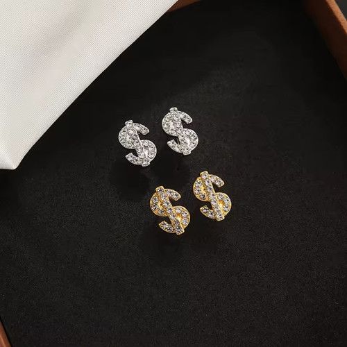 New Full Zirconia Gothic Earrings With Dollar Shape For Women And Men, High-end Hip-hop Fashion Nut Earrings,Jewelry Gift For