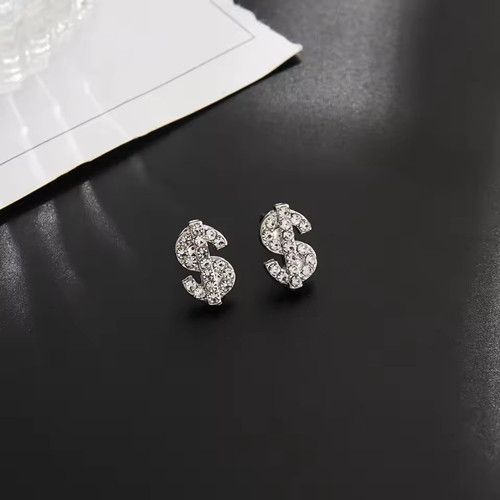 New Full Zirconia Gothic Earrings With Dollar Shape For Women And Men, High-end Hip-hop Fashion Nut Earrings,Jewelry Gift For