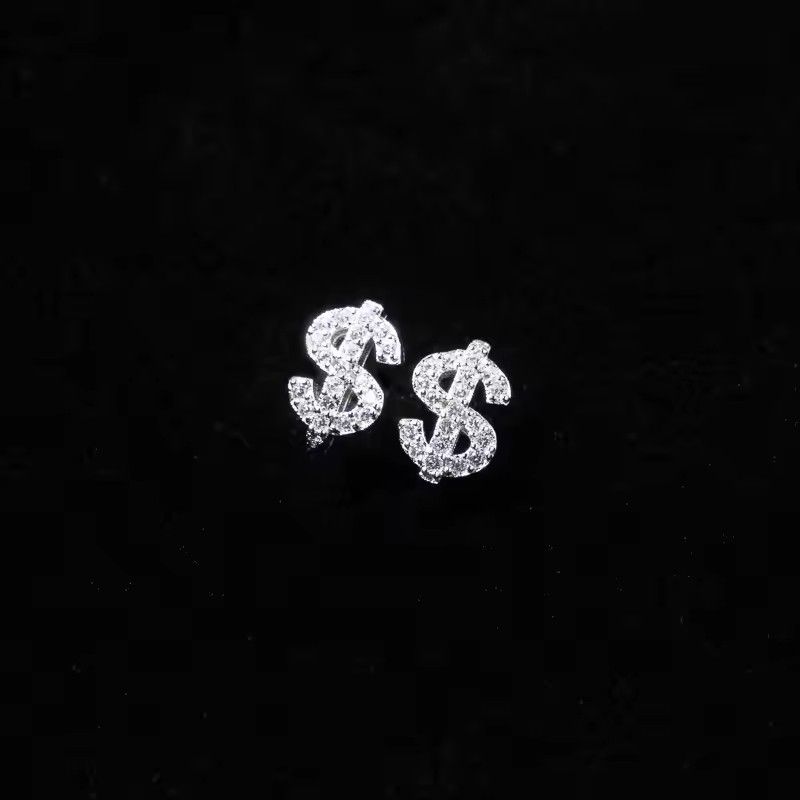 New Full Zirconia Gothic Earrings With Dollar Shape For Women And Men, High-end Hip-hop Fashion Nut Earrings,Jewelry Gift For