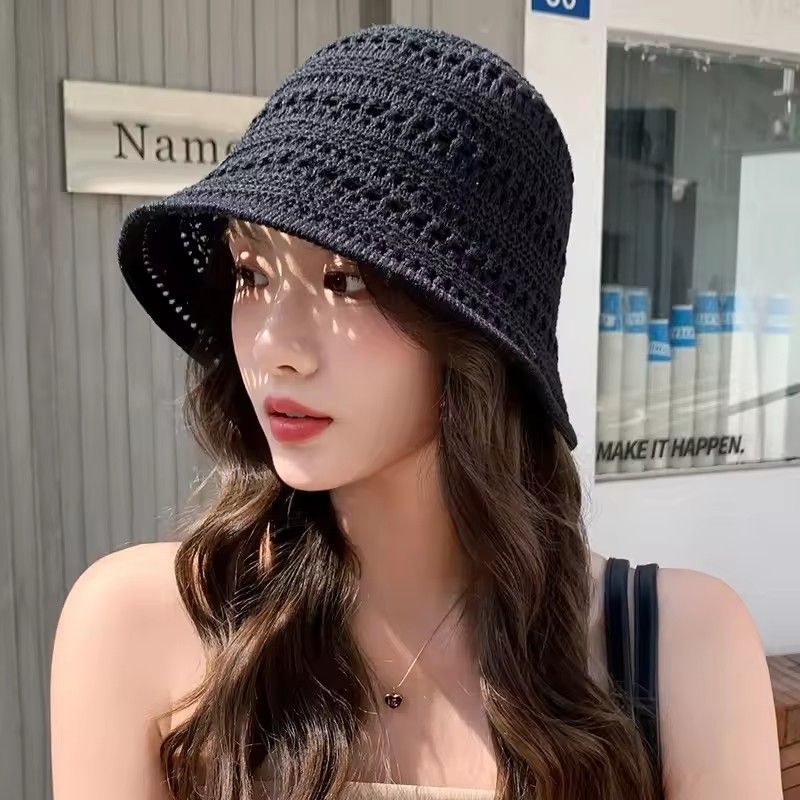 Fashionable Wide Wing Cube Summer Hat For Women, Slipped Breathable Crochet Sun Hat, Versatile Casual Outdoor