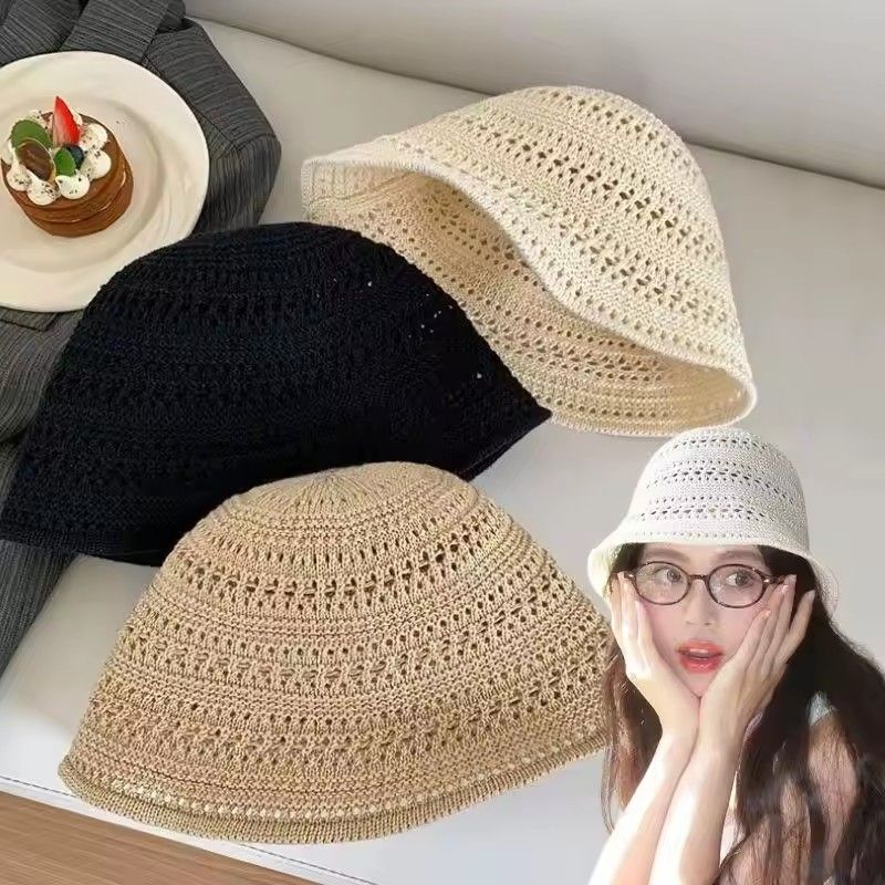 Fashionable Wide Wing Cube Summer Hat For Women, Slipped Breathable Crochet Sun Hat, Versatile Casual Outdoor