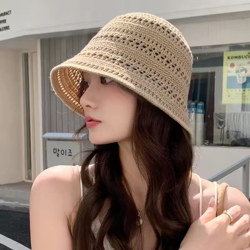 Fashionable Wide Wing Cube Summer Hat For Women, Slipped Breathable Crochet Sun Hat, Versatile Casual Outdoor