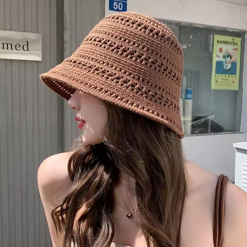 Fashionable Wide Wing Cube Summer Hat For Women, Slipped Breathable Crochet Sun Hat, Versatile Casual Outdoor