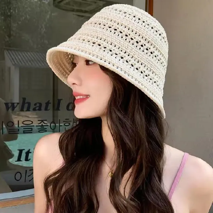 Fashionable Wide Wing Cube Summer Hat For Women, Slipped Breathable Crochet Sun Hat, Versatile Casual Outdoor