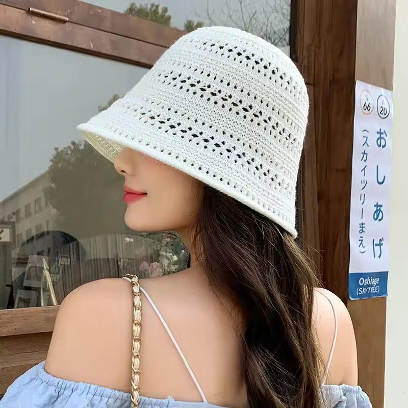 Fashionable Wide Wing Cube Summer Hat For Women, Slipped Breathable Crochet Sun Hat, Versatile Casual Outdoor