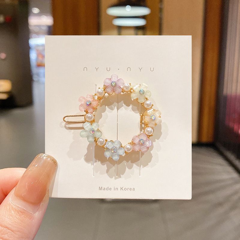 4pcs Imitation Diamond Pearl Fork for Girl, Bright Flower Side Pins, Heart Hair Clips, Cute Accessories A-2145