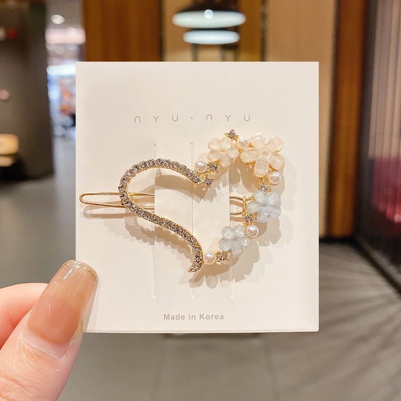 4pcs Imitation Diamond Pearl Fork for Girl, Bright Flower Side Pins, Heart Hair Clips, Cute Accessories A-2145