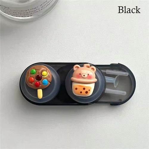 1pc Simple Plastic Contact Glasses Case, Portable Cartoon Myopia Companion Case, Travel Cosmetic Contact Lens Case