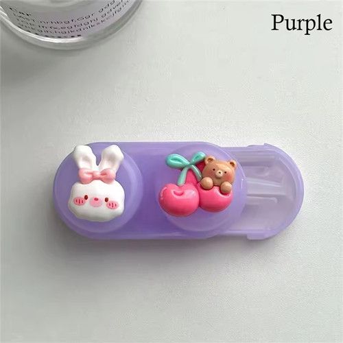 1pc Simple Plastic Contact Glasses Case, Portable Cartoon Myopia Companion Case, Travel Cosmetic Contact Lens Case