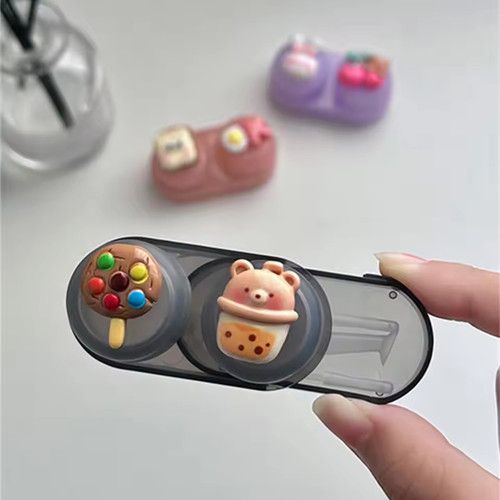 1pc Simple Plastic Contact Glasses Case, Portable Cartoon Myopia Companion Case, Travel Cosmetic Contact Lens Case