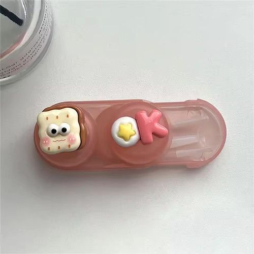 1pc Simple Plastic Contact Glasses Case, Portable Cartoon Myopia Companion Case, Travel Cosmetic Contact Lens Case