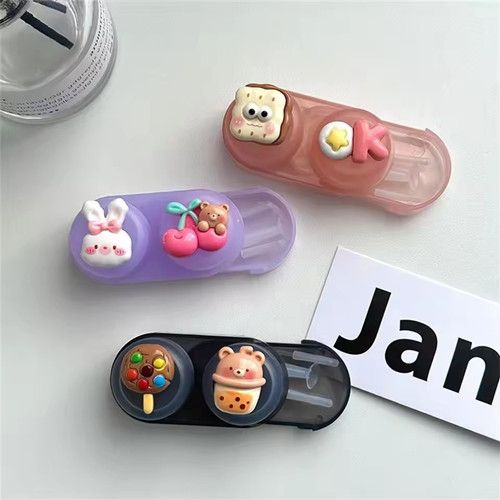 1pc Simple Plastic Contact Glasses Case, Portable Cartoon Myopia Companion Case, Travel Cosmetic Contact Lens Case