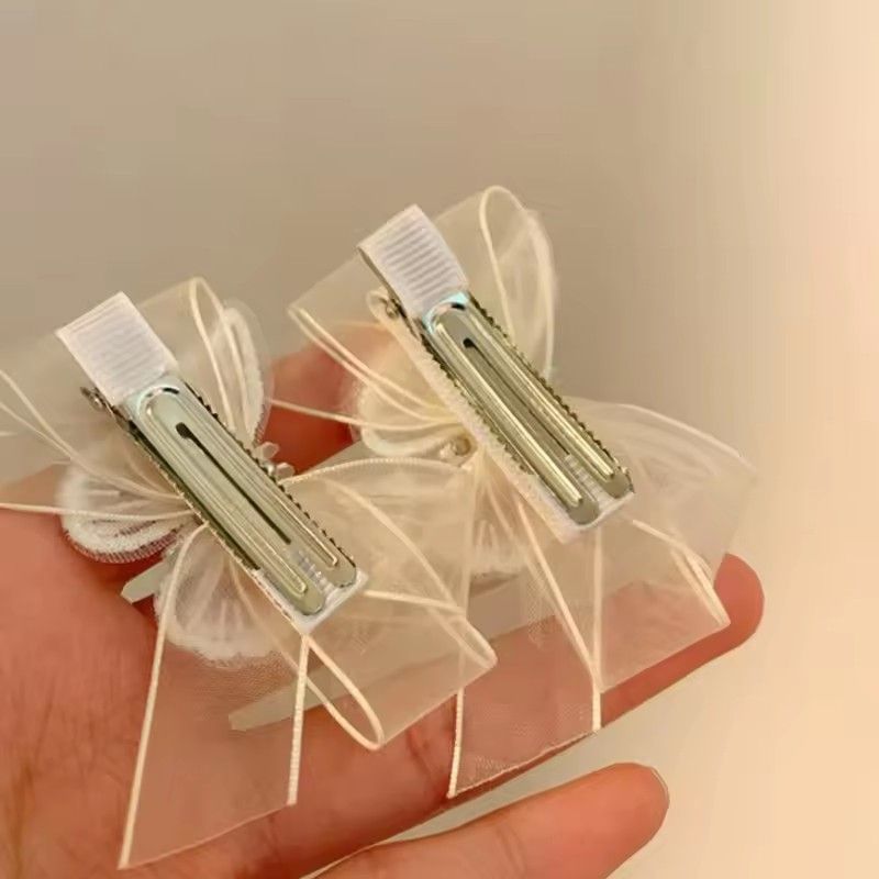 5pcs White Transparent Lace Butterfly Hair Clips For Women, Butterfly Forks With Beautiful Pearls, Hair Accessories For Girls