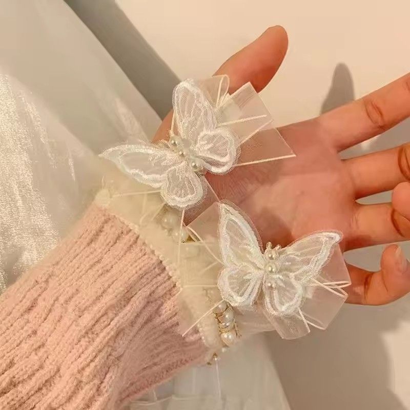 5pcs White Transparent Lace Butterfly Hair Clips For Women, Butterfly Forks With Beautiful Pearls, Hair Accessories For Girls