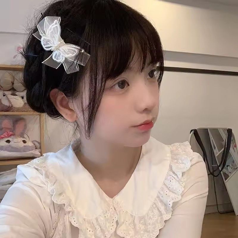 5pcs White Transparent Lace Butterfly Hair Clips For Women, Butterfly Forks With Beautiful Pearls, Hair Accessories For Girls